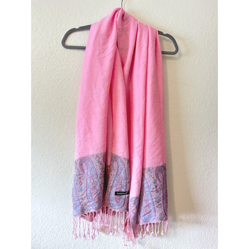 Cashmere Pink Paisley Pashmina Scarf Fringe Wrap Shawl Lightweight Rectangular